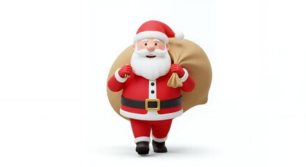 Obraz premium Cheerful santa claus character carrying a large sack.