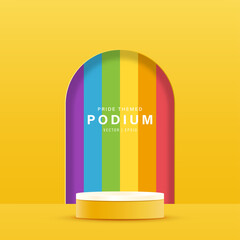 Pride month podium background with rainbow color decoration vector design  for product display