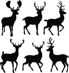Six Elegant Deer Silhouettes Wildlife Collection