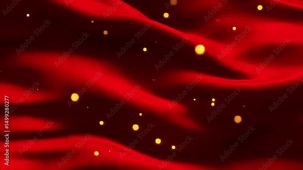 Poster abstract red silk with golden bokeh lights video background loop