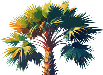 A watercolor painting of a Mexican Fan Palm (Washingtonia robusta), with tall slender trunk and fan-shaped fronds, isolated on a white background. © Cartoon Maker 2