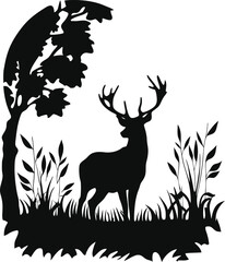 Majestic Stag Silhouette in a Forest Clearing