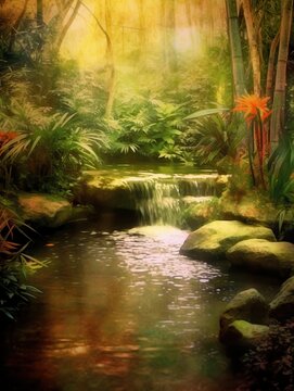 Tropikalny strumień i wodospad