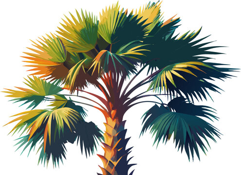 A watercolor painting of a Mexican Fan Palm (Washingtonia robusta), with tall slender trunk and fan-shaped fronds, isolated on a white background.