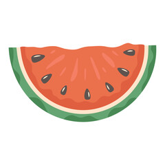 Slice of watermelon with seeds in flat vector style. Vibrant summer fruit illustration for posters, banners, stickers, or packaging