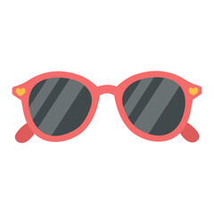 Cute pink sunglasses with hearts, flat vector illustration on white background