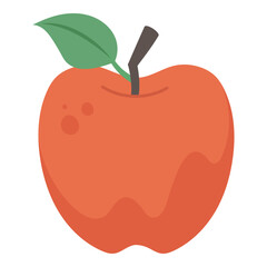 Simple flat vector apple on white background. Fresh red fruit clipart for poster sticker label banner