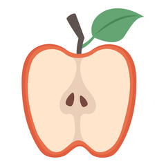 Simple flat vector apple slice isolated on white background. Half of apple, hand drawn isolated on white background