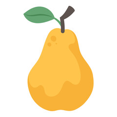 Hand drawn pear fruit isolated on white background. Simple vector illustration of yellow pear with leaf for posters, prints and cards