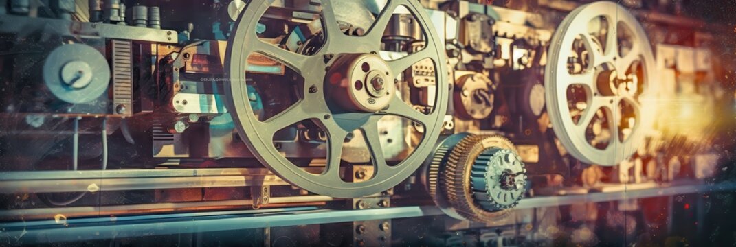 Fototapeta Złożony mechanizm przemysłowy, koła zębate, przekładnie