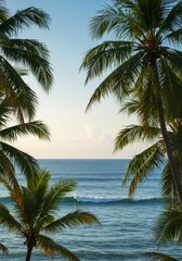 Fototapeta premium Tranquil Ocean View Through Lush Palm Trees