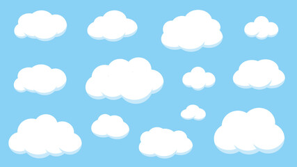 雲　イラスト　シンプル　ベクター　セット　もこもこ