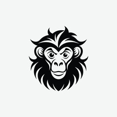 Obraz premium Abstract Monkey Face Silhouette with Flowing Mane – Tribal Art Style in Black and White Design