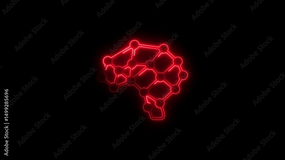 Poster neon red brain concept on black background illustrating neural network and ai