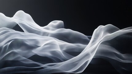 Obraz premium White misty smoke pattern on black backdrop, elegant and smooth flow.