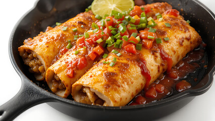 Skillet of Savory Chimichangas and Fresh Toppings, , Celebrate chimichanga day