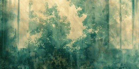 Abstrakcyjny pejzaż, zielone i beżowe odcienie, tekstura