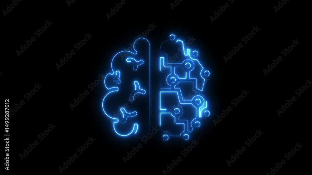 Poster digital glowing brain outline illustrating artificial intelligence and neuroscience concepts