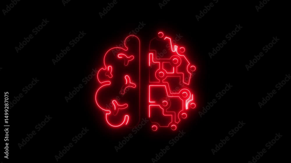 Aufkleber neon brain representing artificial intelligence and the future of technology on black background
