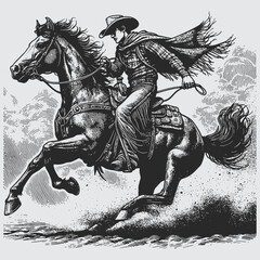 A cowboy rides a bucking bronco at a rodeo.