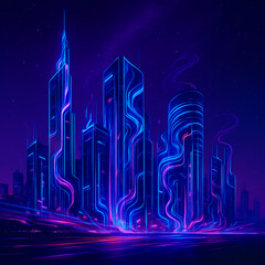 "Futuristic City Skyline Morphing into Circuit Traces | Night Techscape with Glowing PCB Lines and Matte Gradient Base"