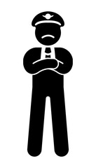 Stick figure stickman icon, human silhouette police officer stand straight.