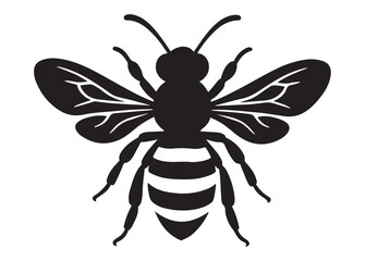 bee logo silhouette vector illustration, bee silhouette logo icon design, animal wing honey bee black silhouette logo, honey bee vector silhouette illustration isolated on white background