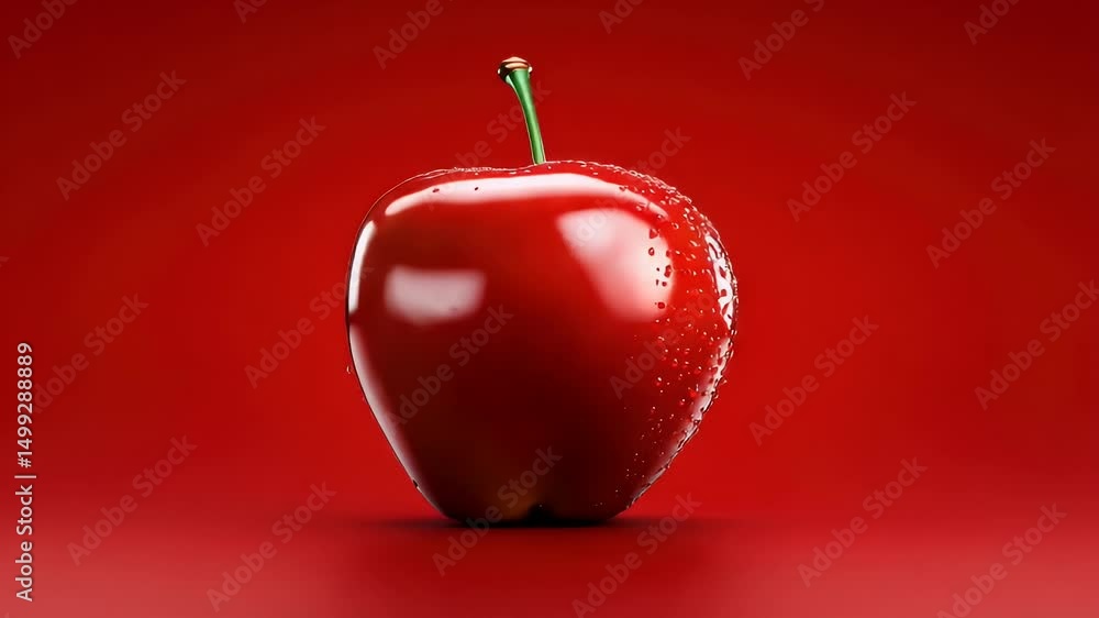 Poster fresh wet apple on red background