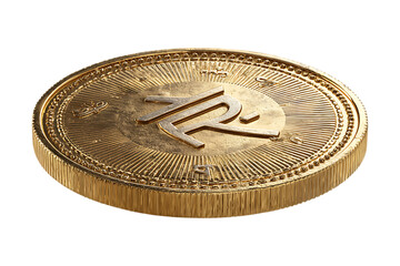 Golden cryptocurrency coin with unique symbol.