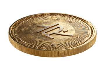 Golden cryptocurrency coin with unique symbol.