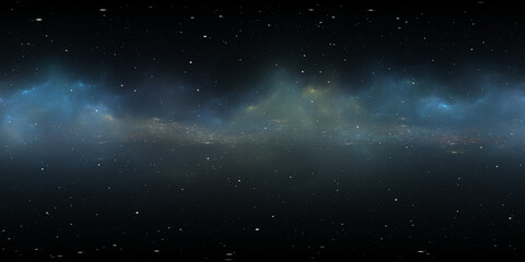360 degree full sphere panoramic space background, galactic belt in the distant universe, equirectangular projection, environment map. Spherical panorama. 3D rendering, Fractal image