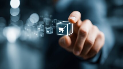 Online shopping icon in businessman hand