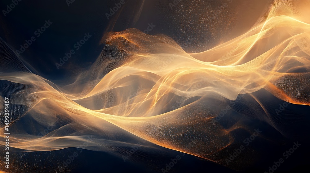 Poster golden abstract waves flow gracefully with shimmering light and radiant tones for visual symphony ca