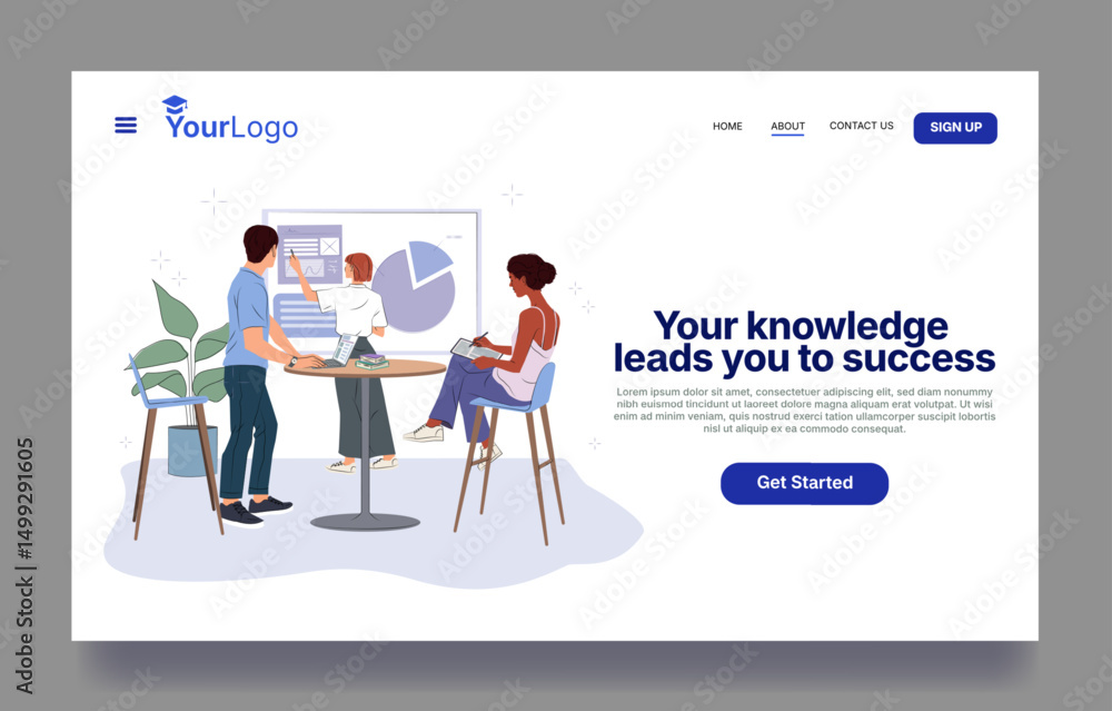 Poster group of people working together on analytics with charts and graphs on a screen, flat style, white 