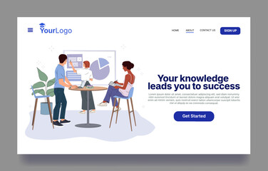 Group of people working together on analytics with charts and graphs on a screen, flat style, white background, concept of collaboration and success. Vector illustration