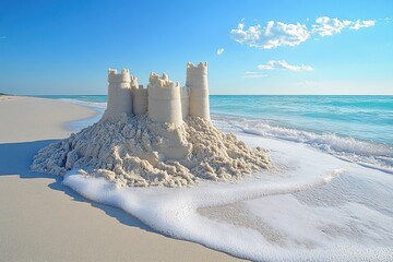 Majestic Sandcastle on the Shore Beach Dreams Coastal Art Summer Vacation Ocean Waves Tropical Getaway Holiday Fun