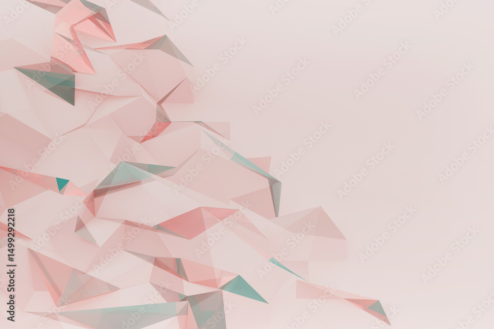 Poster dynamic 3d abstract geometric background featuring soft pink polygonal shapes as mountains. minimali
