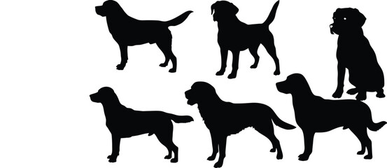 Five Labrador Retriever Dog Silhouettes in Different Poses