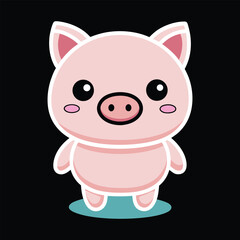 Cute pink piggy cartoon illustration of a happy farm animal