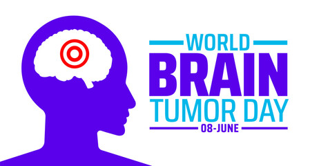 World Brain Tumor Day Banner or background. June 8th Awareness Illustration with Brain Silhouette and Red Target. Use to any Template, card, poster, placard, template.