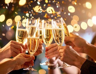 cheering with champagne at party