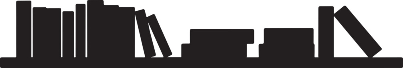 Black Silhouette of Books on a Shelf Simple Design