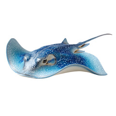 Fototapeta premium Stunning blue stingray gliding gracefully through clear waters, surrounded by colorful coral reefs
