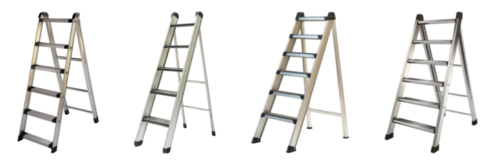 Set of various metal ladder isolated on transparent background