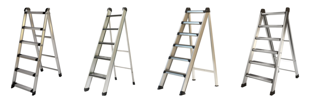 Set of various metal ladder isolated on transparent background