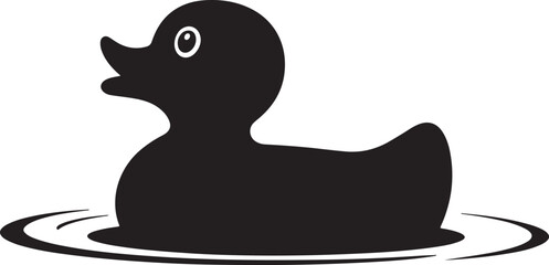Simple Black Silhouette of Rubber Duck in Water