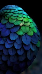 Fototapeta premium Niebiesko-zielone pióra ptaka, makro fotografia