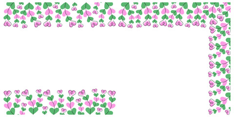 Hand Drawn Floral Hearts shaped Corner and Top and bottom Frame Border Copy space Template idea Set