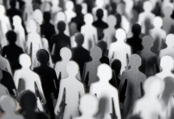 Naklejka premium Una multitud artística de recortes de figuras humanas en blanco y negro