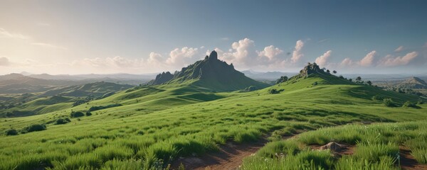 Obraz premium Emerald green hill rolling gently under a clear sky , scenic, texture